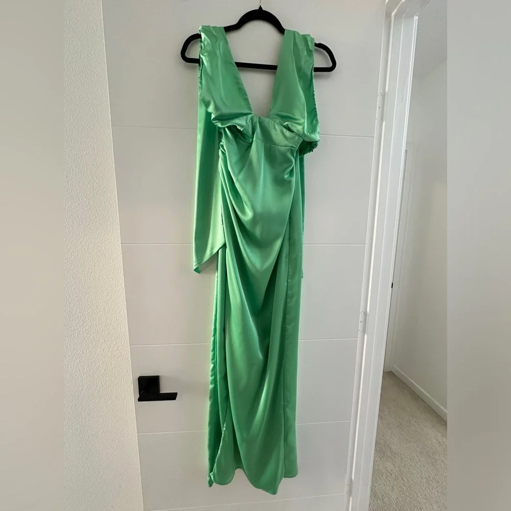 Show Me Your Mumu Adele Green Halter Gown Slit Formal Dress | Size S - Picture 10 of 16